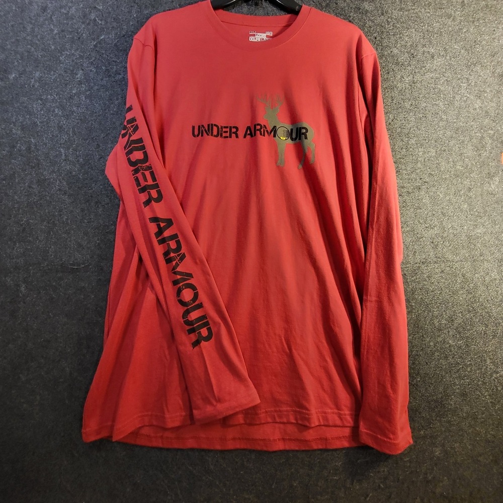 Under Armour HeatGear Long Sleeve Shirt Large Red Hunting Loose Fit